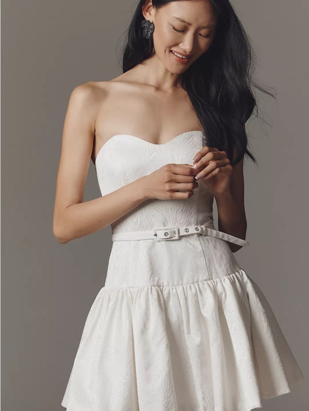 Hutch Strapless White Textured Fit-and-Flare Dress